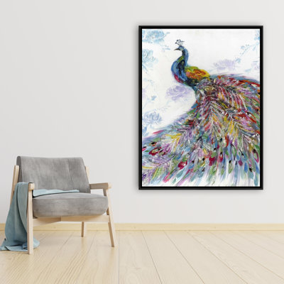 Majestic Peacock With Flowers Print On Canvas