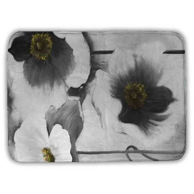 Black and white flowers Bath Mat with Non-Slip Backing - Quick Dry Memory Foam Bathroom Rug - Absorbent - Modern Plush Spa-Style - Machine Washable
