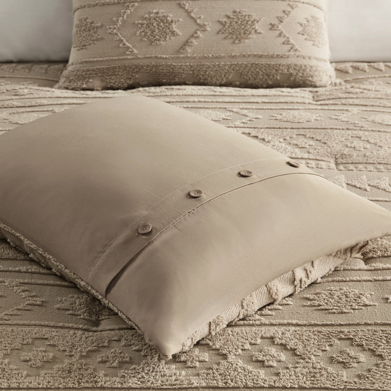 Édredon 3 pièces pour lit double / grand brun clair, Southwestern, taies décoratives lavables à la machine, chaleur supplémentaire et bouton surdimensionné en chenille - fermeture