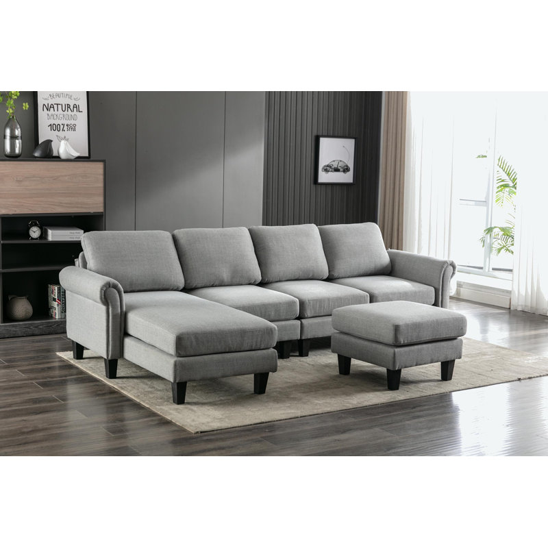 Canapés modulaires rembourrés 3 pièces Aindrea, Polyester gris clair