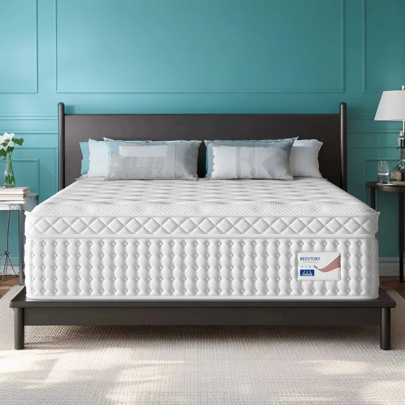 Bedstory 12"/14" 9-Layer Medium Firm Hybrid Mattress - Pocketed Coils, Dual-Zone Support, Handles, No Fiberglass, King, 14"