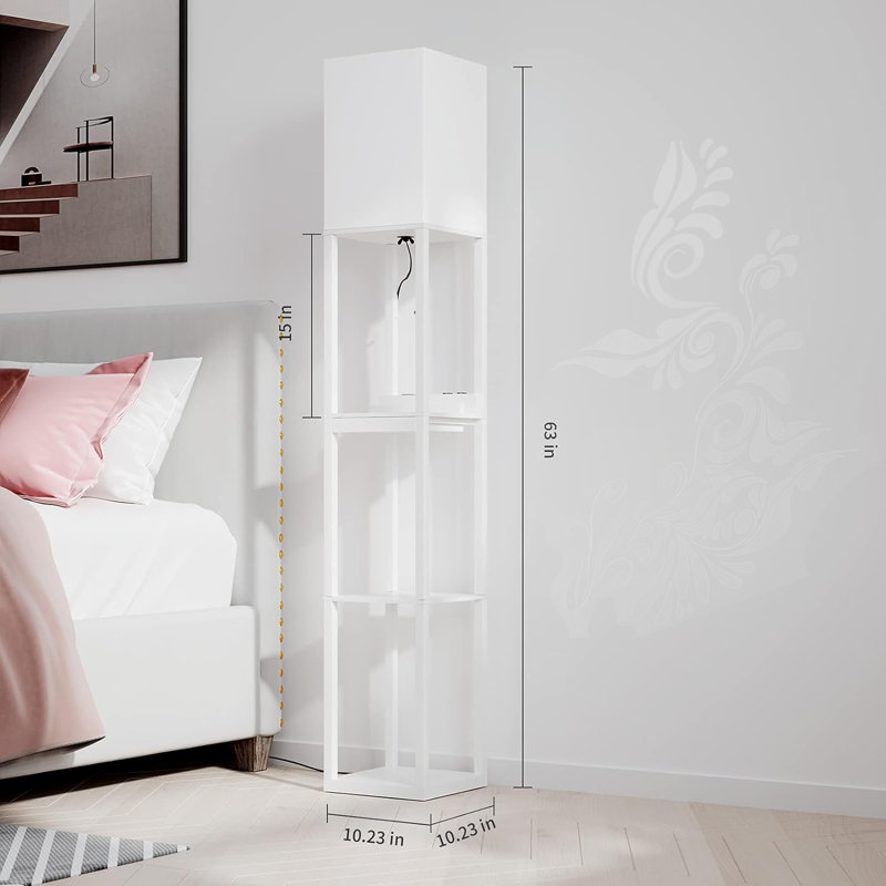 Modern Dimmable Solid Wood Standing Lamp, White
