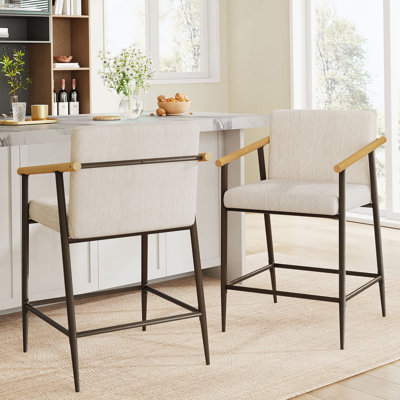 Tabouret de comptoir avec cadre en fer - ensemble de 2 - espresso + beige