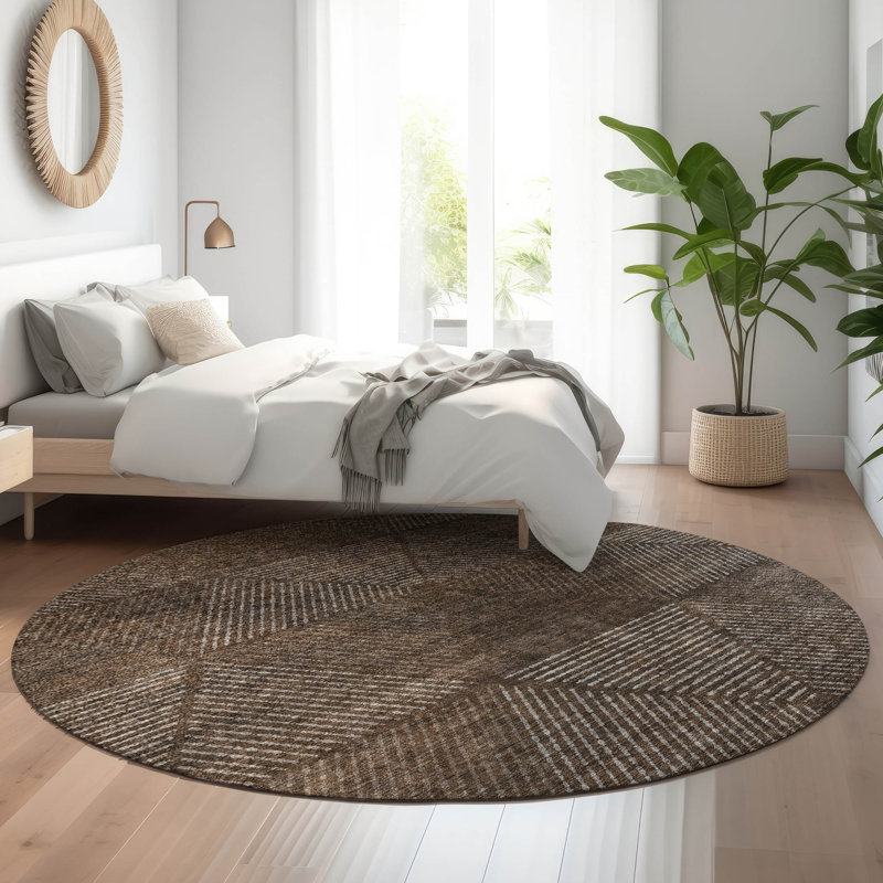 Tapis brun Prisco lavable à la machine de qualité supérieure, Rond 8 pi