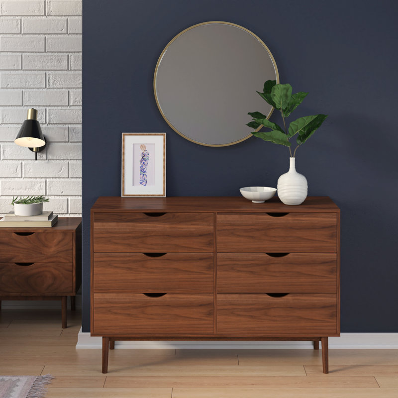 Indra 47.25'' W 6 - Drawer Dresser, Walnut