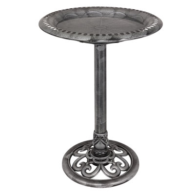 Pedestal Birdbath with Scrollwork Base and Stakes