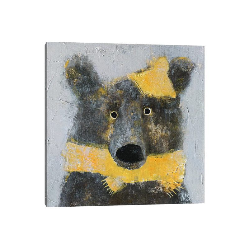 Winter Bear Wearing The Hat By Natalia Shaloshvili - Wrapped Canvas Painting by Natalia Shaloshvili - Wrapped Canvas Painting
