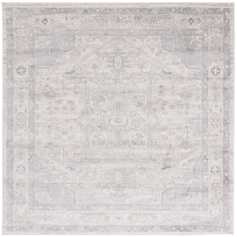 Aveon Oriental Ivory/Gray Area Rug, Square 6'7"