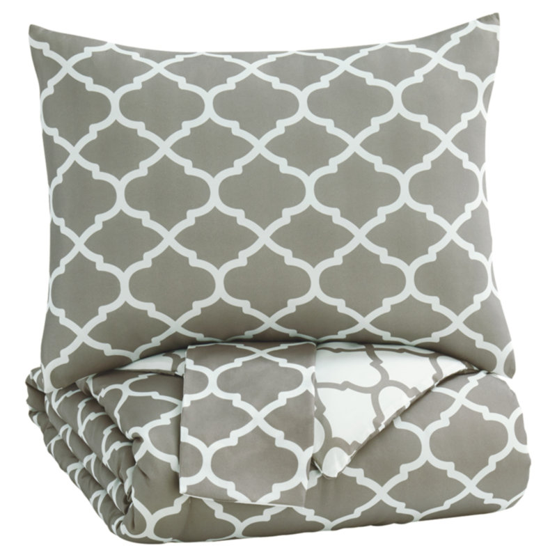 Full White and Gray Reversible Microfiber Comforter Set