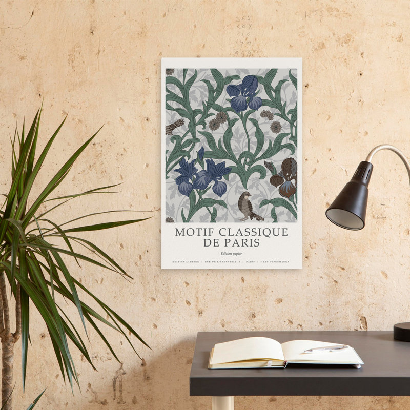 Motif classique 3 - Art floral et nature morte, oiseaux, iris, art, H 24 po x l 16 po