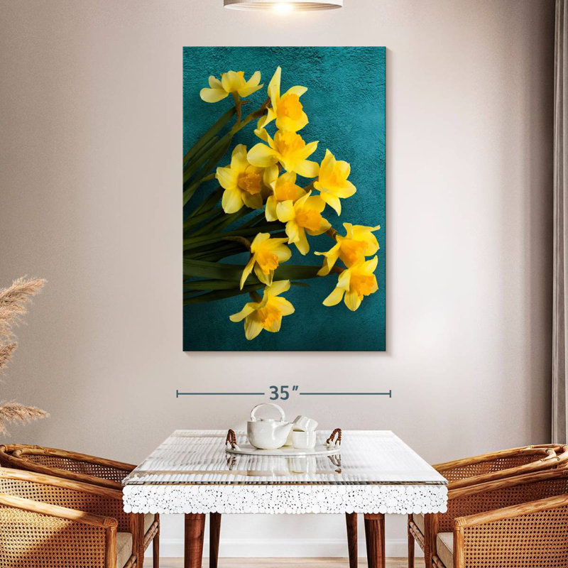 Jonquilles Harnek sur sarcelle, H 51 po x l 34 po