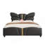 Structure de lit double rembourrée en cuir de polyuréthane, avec tête et pied de lit en forme de papillon, structure de lit plateforme avec décorations en métal, aucun sommier nécessaire, noir-120073771-120073772