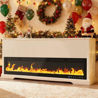 88 Inch Recessed & Wall Mounted Electric Fireplace – Smart WiFi Heater with Alexa Control, Remote, Adjustable Realistic Flames, 750W/1500W Dual Heat, Electric Fireplace Insert with Log & Crystal
