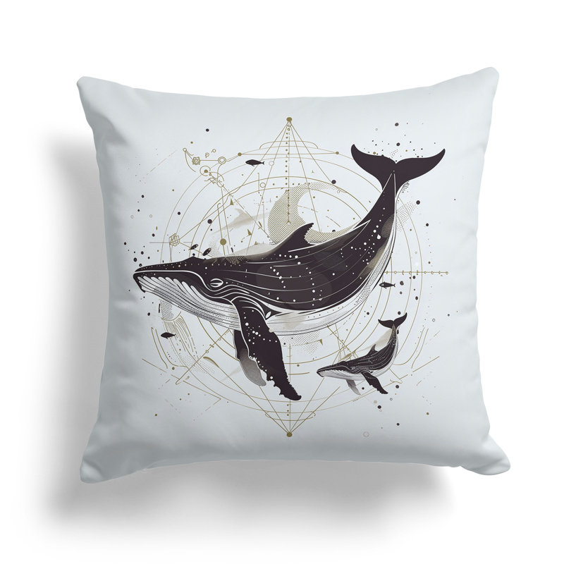 Coussin Whale and Petals Tales, H 16 po x l 16 po, Brun / Gris