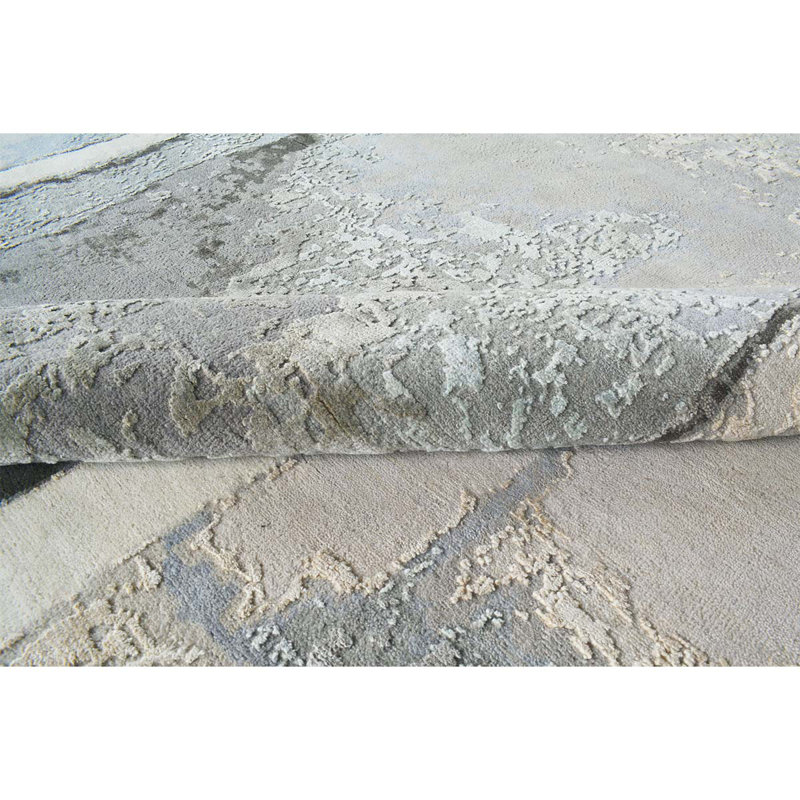 Handmade Silk and Wool Abstract Area Rug, Rectangle 8' x 10'
