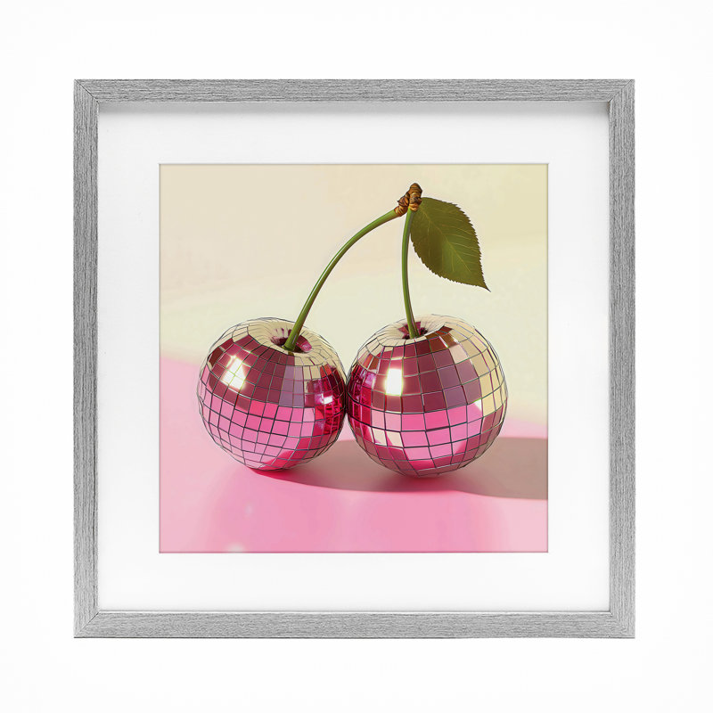 «Retro Disco Cherries Gleam», reproduction encadrée sous verre, design by Creative Studio, H 13 po x l 13 po