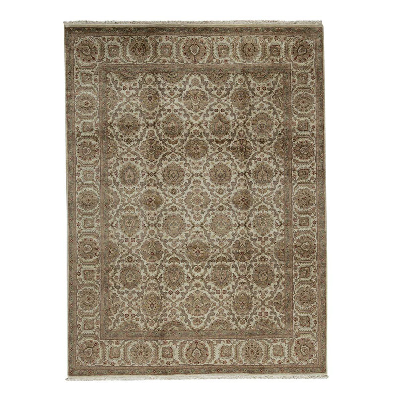 Tapis gris / beige / blanc noué à la main