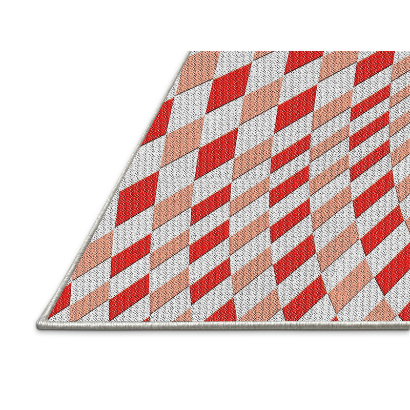 Tissé à la machine à la machine géométrique en laine et polyester rouge/blanc Tapis décoratif, Rectangle 8 pi x 10 pi