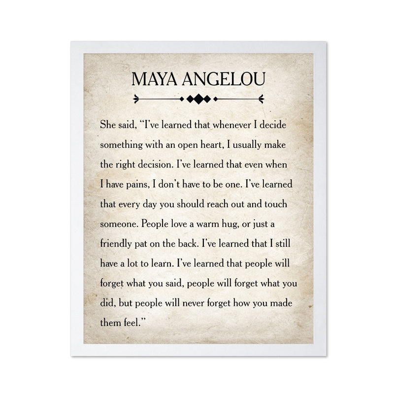 Maya Angelou, Affiche, H 24 po x l 32 po, Encadrement blanc