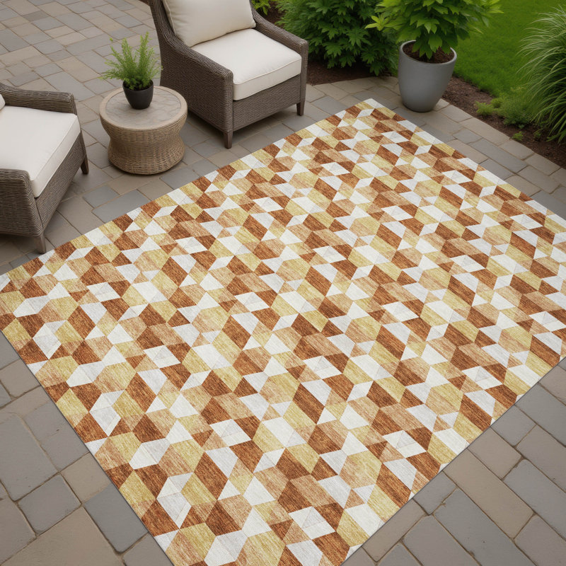 Machine Washable Indoor/Outdoor Chantille ACN2694 Geometric Rug, Paprika, 10' x 14'