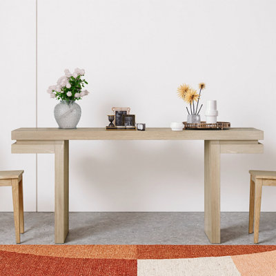 Console très large en placage de bois véritable de 66 po - finition chêne patiné minimaliste, canapé derrière le canapé pour le vestibule, le couloir, le salon ou le bureau personnel