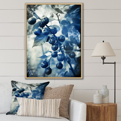 Wild Berries Blue Vintage Botanical - reproduction d'art sur toile