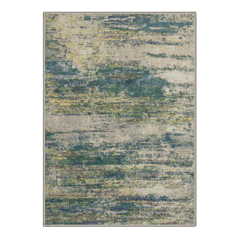 Arcadia Abstract Landscape Machine Washable Sage Indoor Area Rug With Non-Slip Backing, Rectangle 8' x 10'