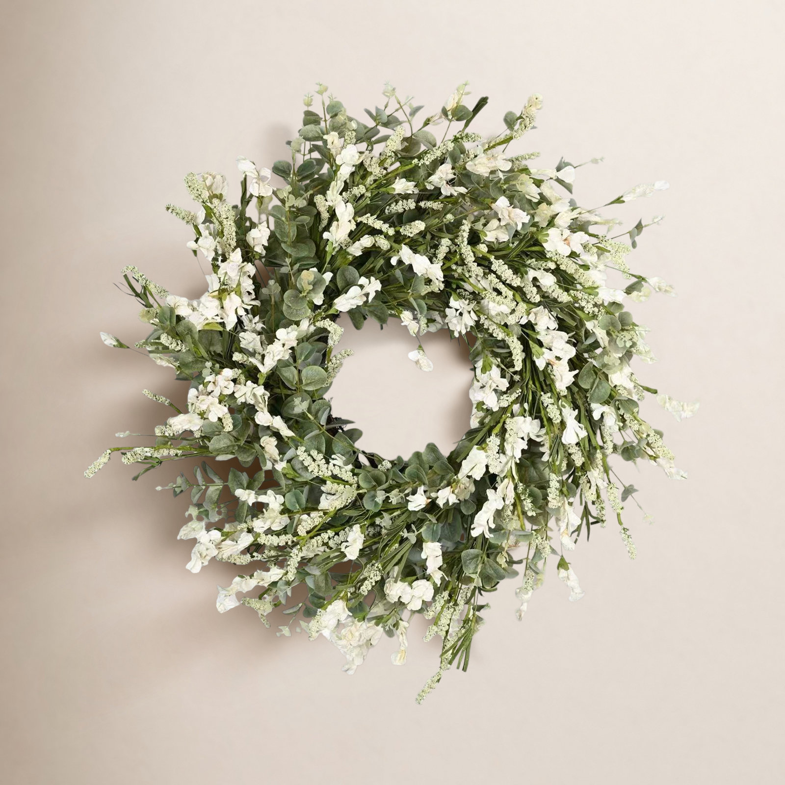 26" Handcrafted Foliage Berry No Holiday Wreath, White
