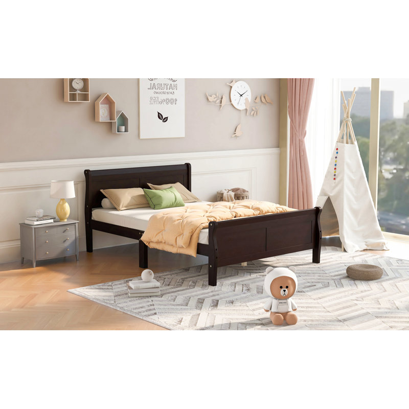 Lit plateforme en bois avec tête de lit, Espresso, Simple