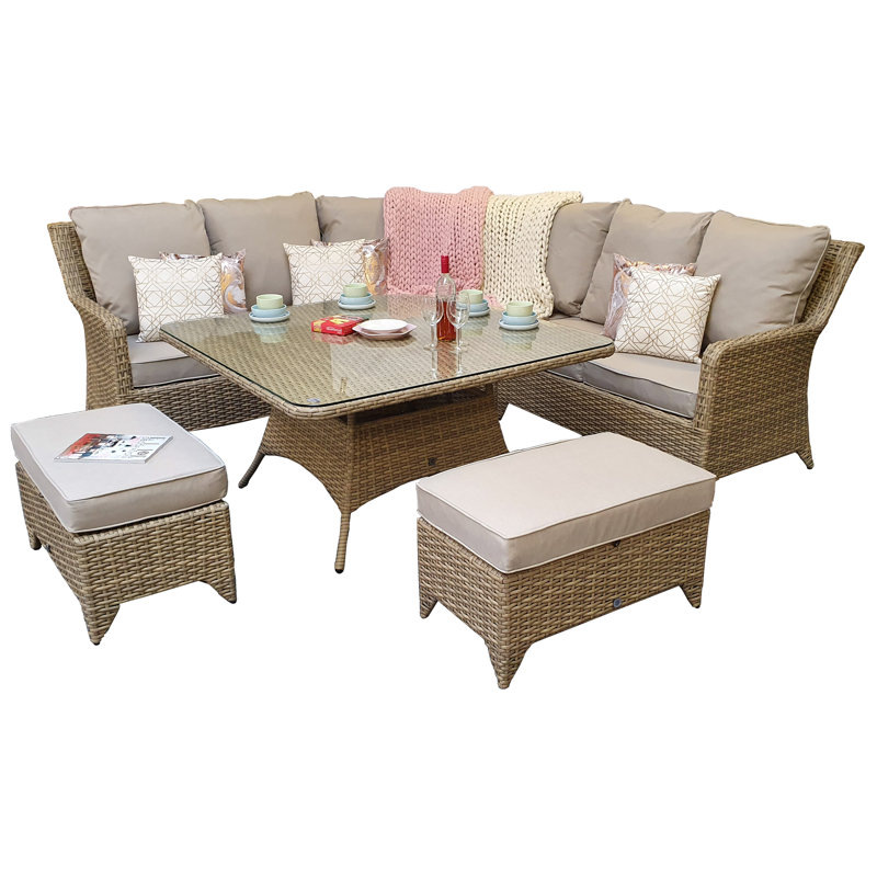 Saskia 9 - Person Wicker Patio Dining Set with Square Table , Cushions Included