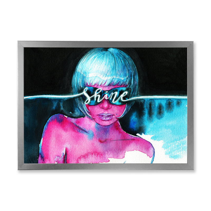 Shine Turquoise Sensual Portrait II - Glam, art mural sur toile, H 16 po x l 32 po x P 1 po, Cadre photo argenté