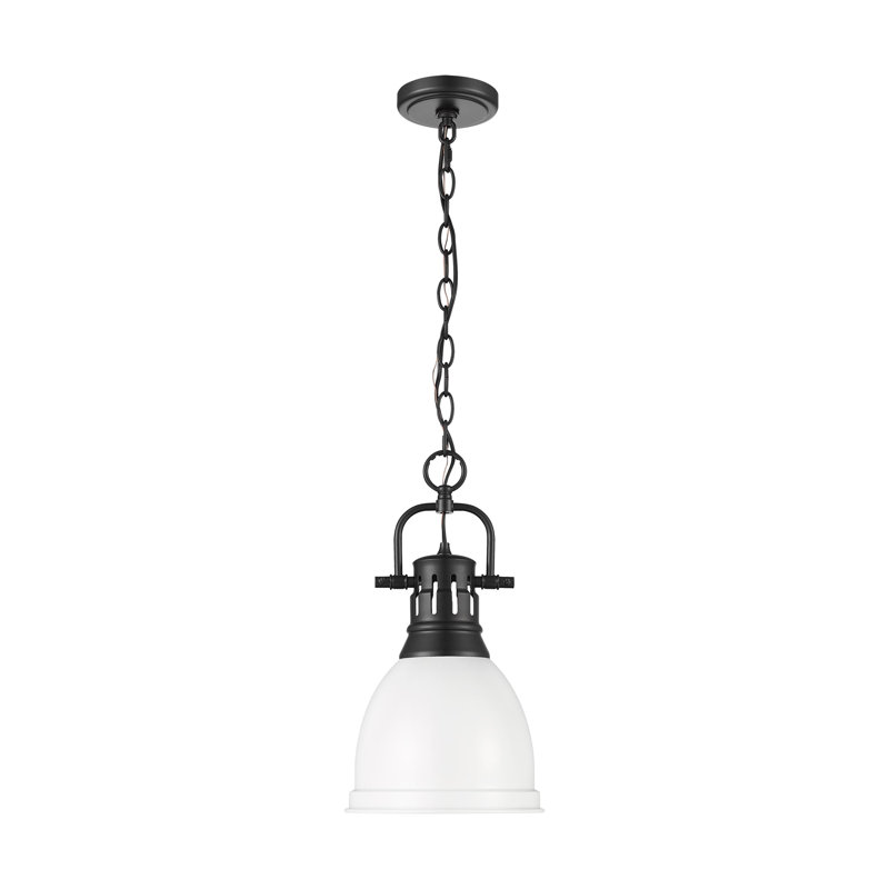 Luminaire suspendu 1 lumière avec chaîne Cajoux, H 8,875 po x l 8,875 po, Blanc mat, Noir mat