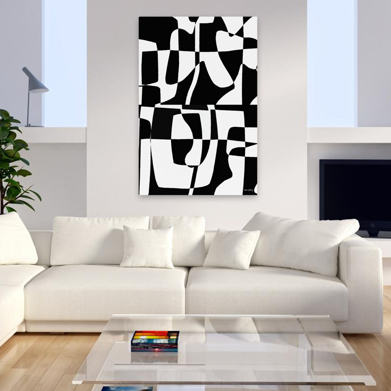 Art contemporain en noir et blanc abstrait, H 48 po x l 32 po