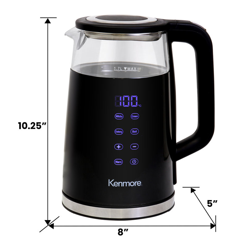 1.7L Glass Electric Kettle, Digital Temperature Control With 4 Pre-Sets, Black