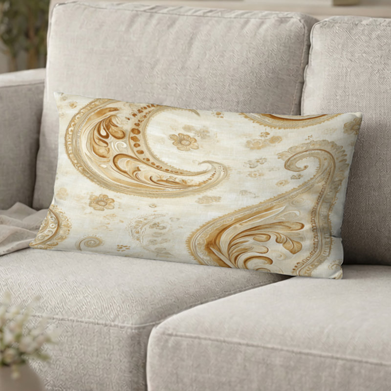 Coussin décoratif moderne à motif floral cachemire beige, H 12 po x l 20 po