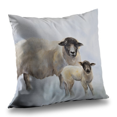 Sheep and its baby - Office Animals poly twill throw pillow – Poly Twill Throw Pillow with Insert, Double-Sided Print