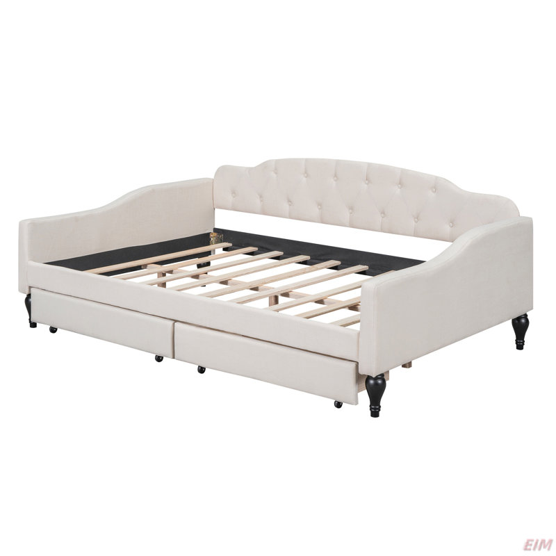 Full Size Upholstered Tufted Daybed With Two Drawers (Daybed)