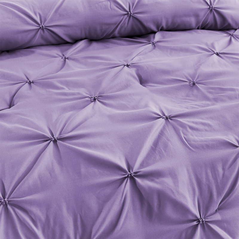 Ensemble d'édredon 5 pièces princesse romantique Pintuck, Édredon pour lit très grand + quatre taies déco, Lavande
