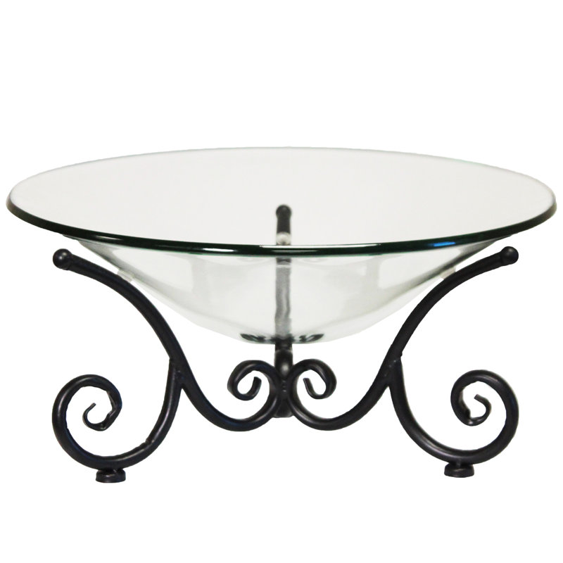 Buettner Tempered Glass Kitchen Clear Serving Bowl with Black Metal Scroll Stand