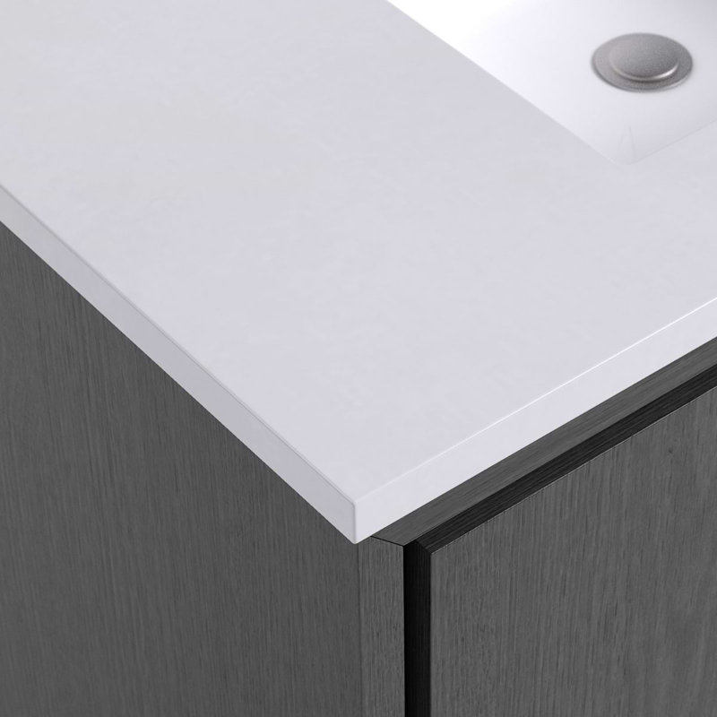 TileBar Studio Vanities Setton Single Vanity with White Quartz Top, Ebony Oak, 24" W
