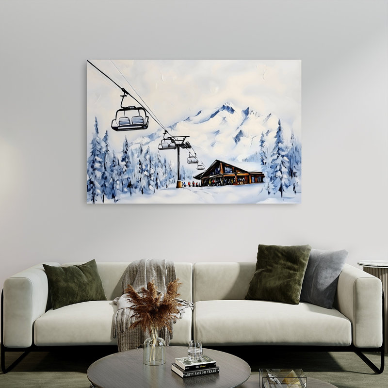 Remontée mécanique, paysage contemporain, pin abstrait, architecture de paysage, impression d'art mural, 40" H x 60" W