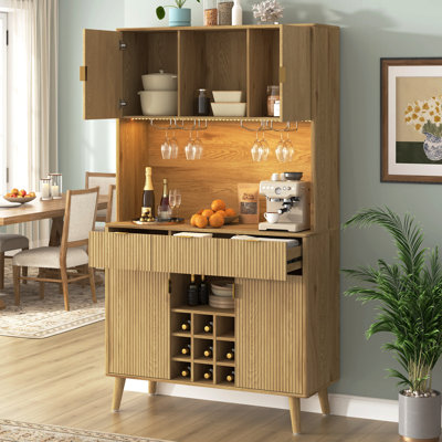 Bar 72,2 "H avec lumières à DEL, armoires de rangement pour bouteilles de vin avec 4 portes