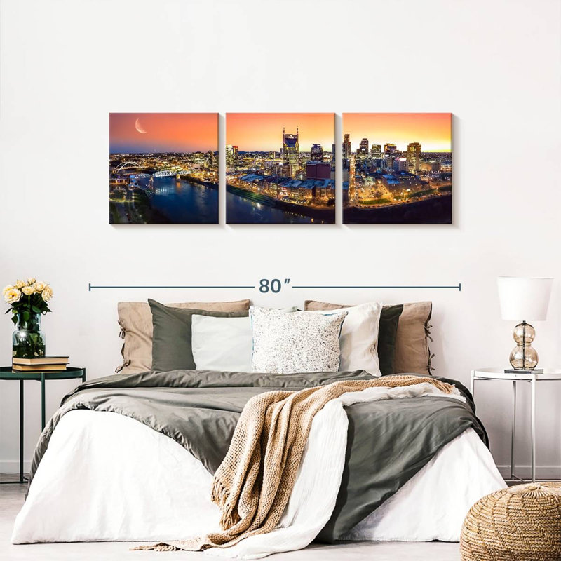 «Nashville Sunset Panorama», reproduction d'art sur toile, H 24 po x l 74 po x P 1,25 po