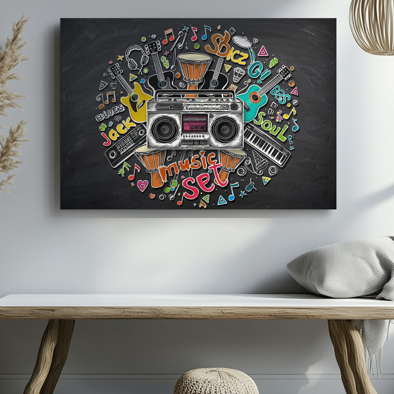 Reproduction d'art sur toile tendue à la main avec tableau noir sur fond noir, H 30 po x l 40 po