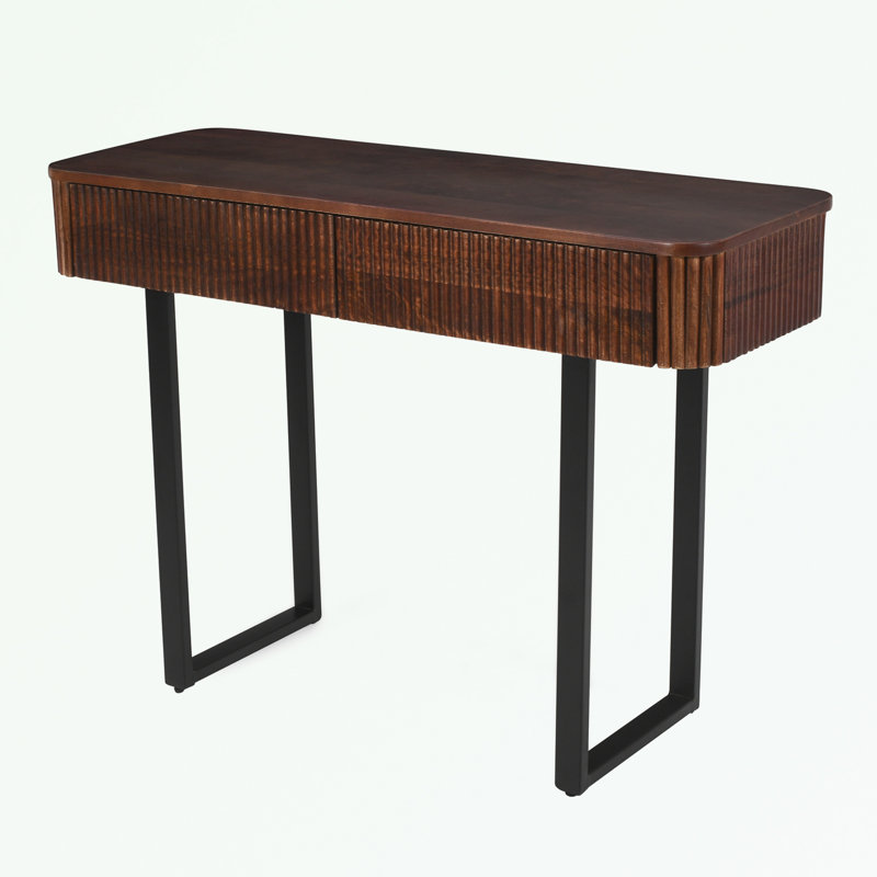 Console en bois avec motif cannelé et pieds en métal, Miel