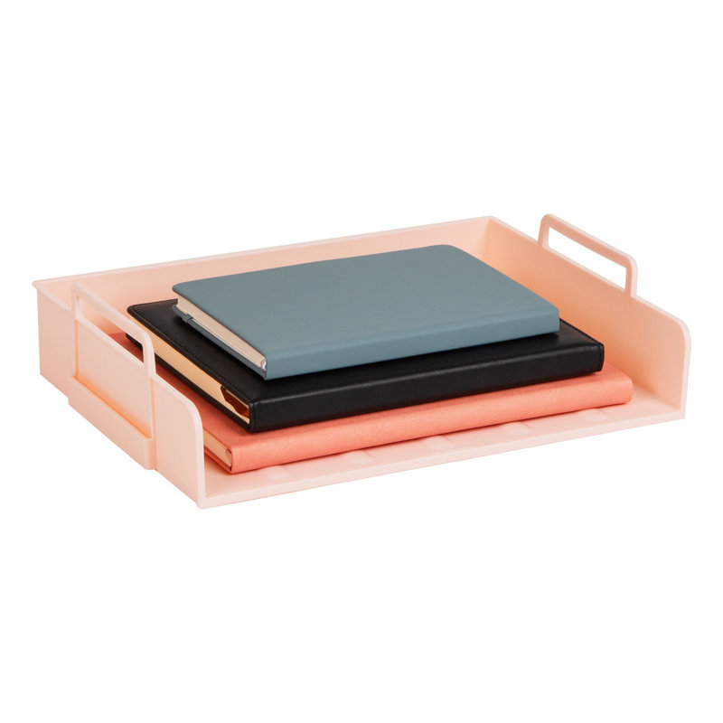 Mind Reader Stackable Paper Tray, Desktop Organizer, File Storage, Office, Plastic, 13.75"L x 10"W x 10.75"H, 4 Pcs, Pink