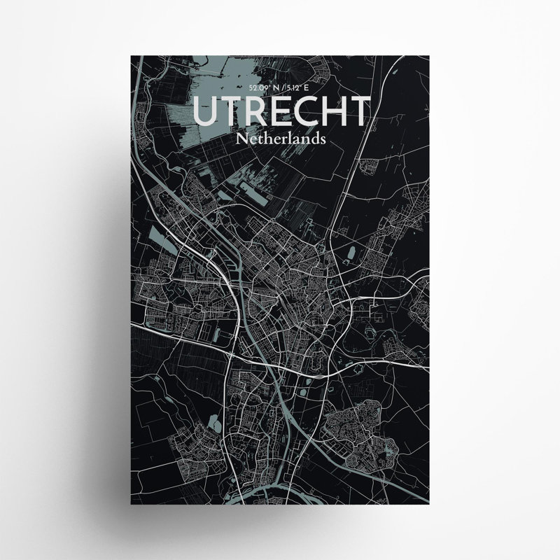 Utrecht City Map In Midnight - No Frame Print, 36cm H x 24cm W x 0.05cm D