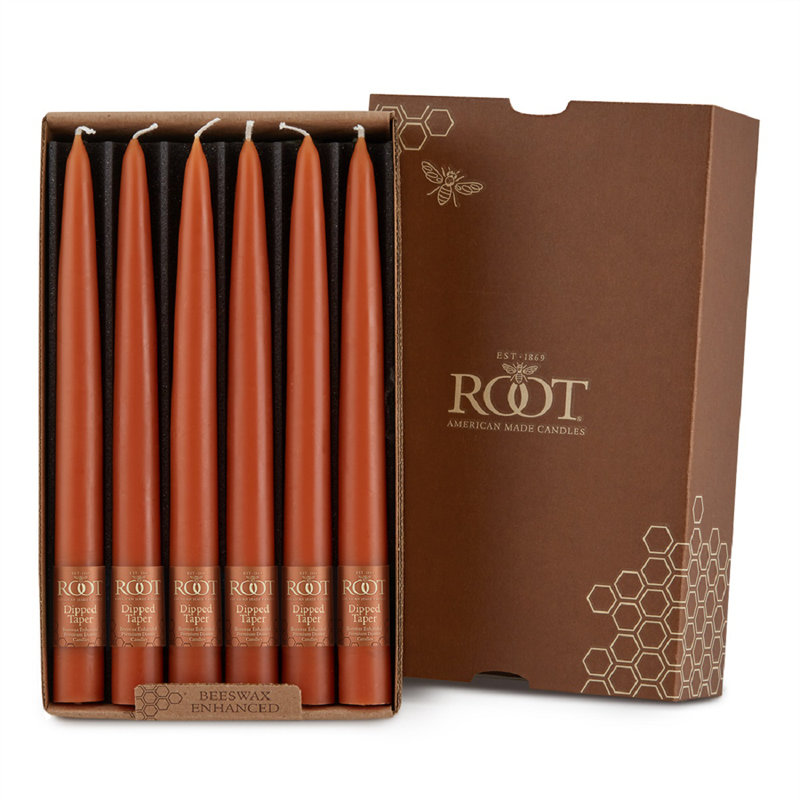 12 Piece Unscented Taper Candle Set, Rust, 9" H x 0.88" W x 0.88" D