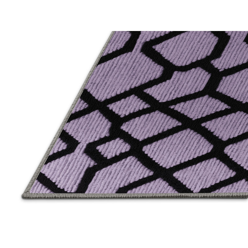 Tapis rose à motif treillis lavable à la machine, Rectangle 5 pi x 7 pi