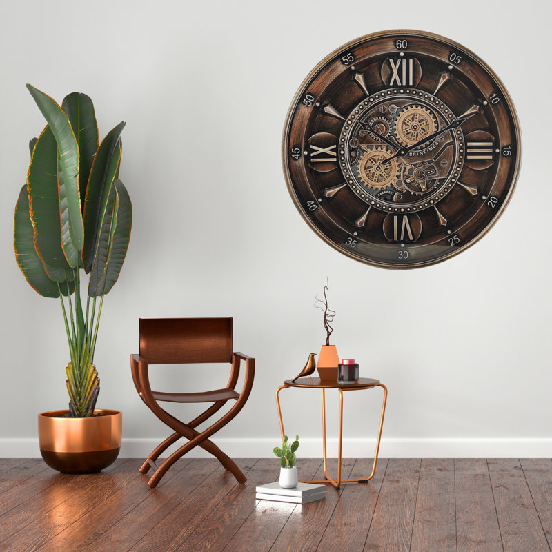 THE GEARS CLOCK Wall Clock with Real Moving Gears IR-LI_ 24 in Round BRONZE-DARK